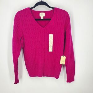 St. John's Bay V-neck Long Sleeve Lafayette Rose Cabel Knit Sweater Size L